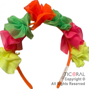 VINCHA CON 7 FLORCITAS TELA FLUO MULTICOLOR 